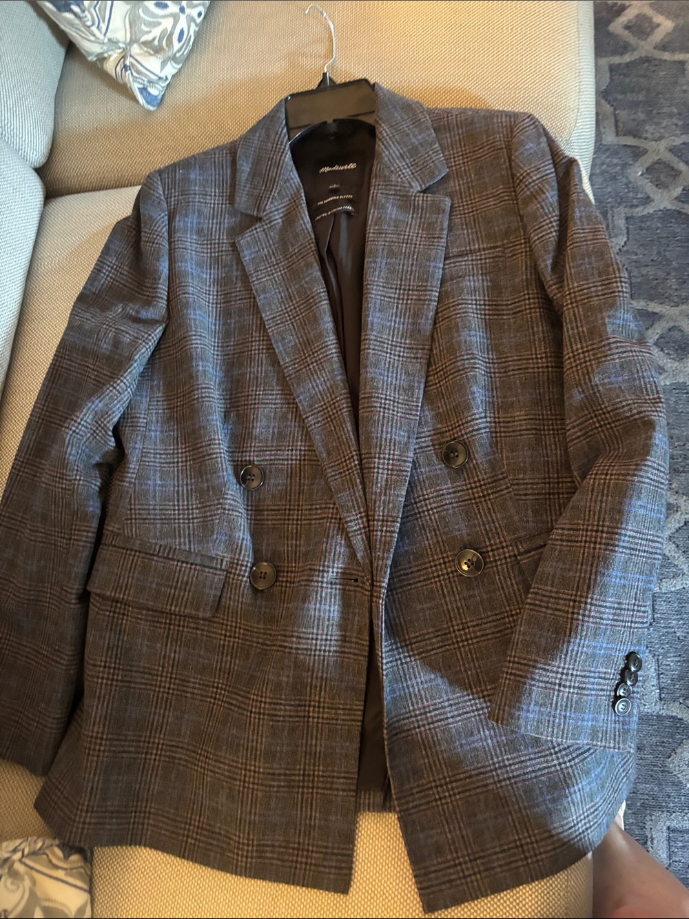 Madewell Double-Breasted Gray Plaid Blazer